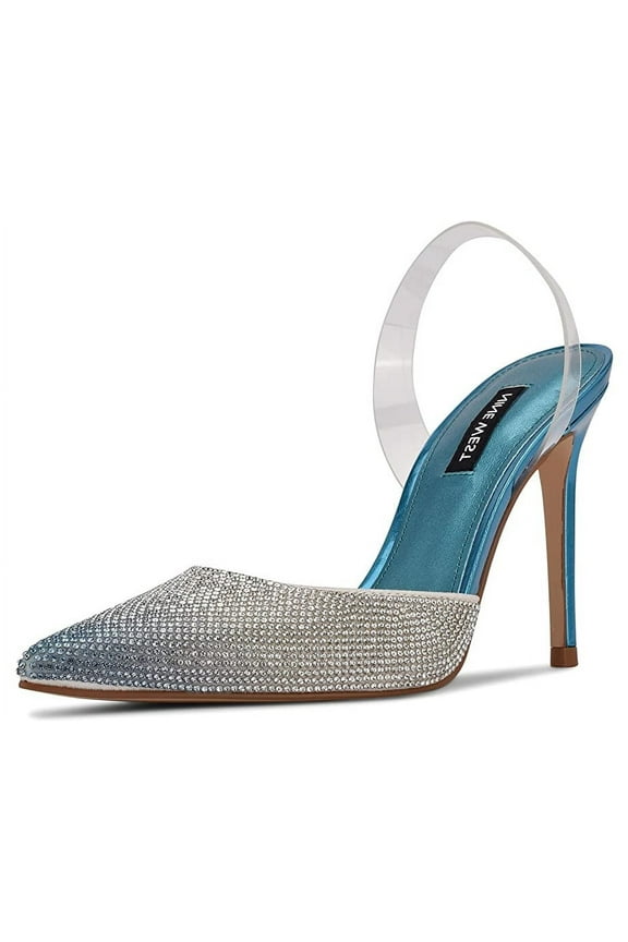 Nine West Fabry 5 Blue Multi Pointed Toe Slip On Stiletto Heel Formal Dress Pump (Blue Multi, 5)