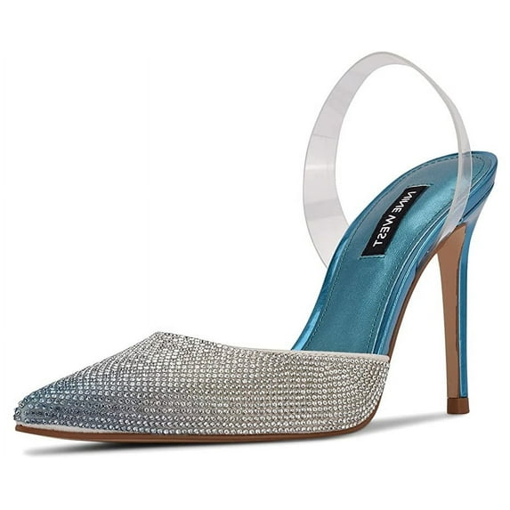 Nine West Fabry 5 Blue Multi Pointed Toe Slip On Stiletto Heel Formal Dress Pump (Blue Multi, 9)