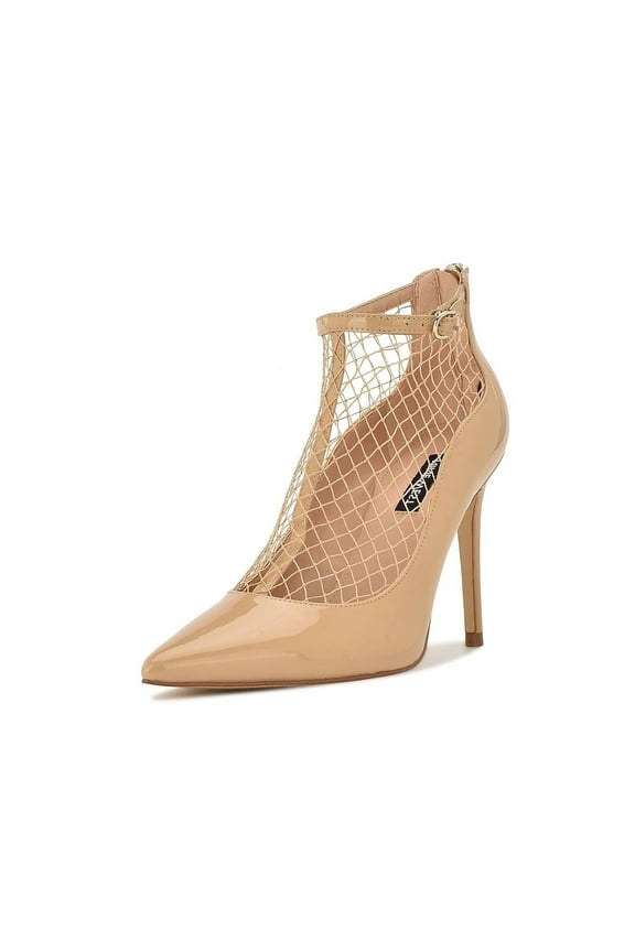 Fishnet Light Natural Patent Pointy Toe Stiletto Heel Ankle Strap Pump (Light Natural Patent, 5.5)
