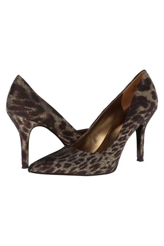 Nine West Flax Bronze Gold Animal Classics Heal Pointy Toe Pump Shoes 7 M USA