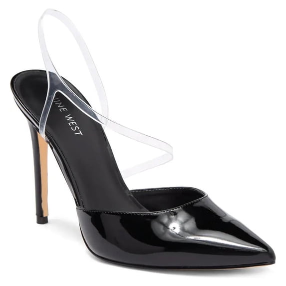 Nine West Foe Black Fashion Clear Ankle Strap Pointy Toe Stiletto High Heel Pumps (Black, 9.5)
