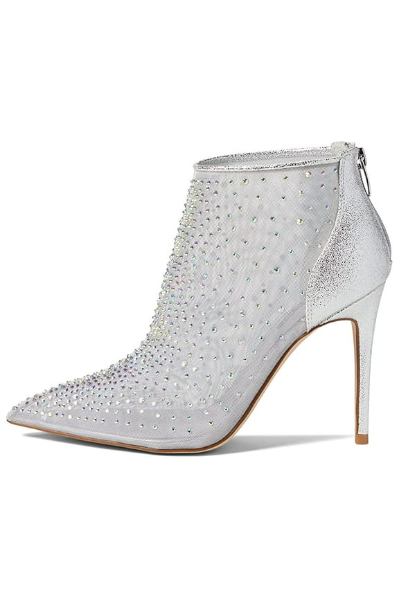 For Now P2 Silver Mesh Pointed Toe Formal Dress Booties Pumps Boots (Silver Mesh, 7)