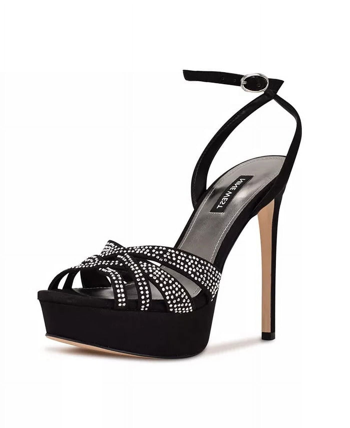 Nine West Go Big2 Black1 Stiletto Heel Ankle Strap Open Toe Dress Heeled  Sandals (Black, 9)