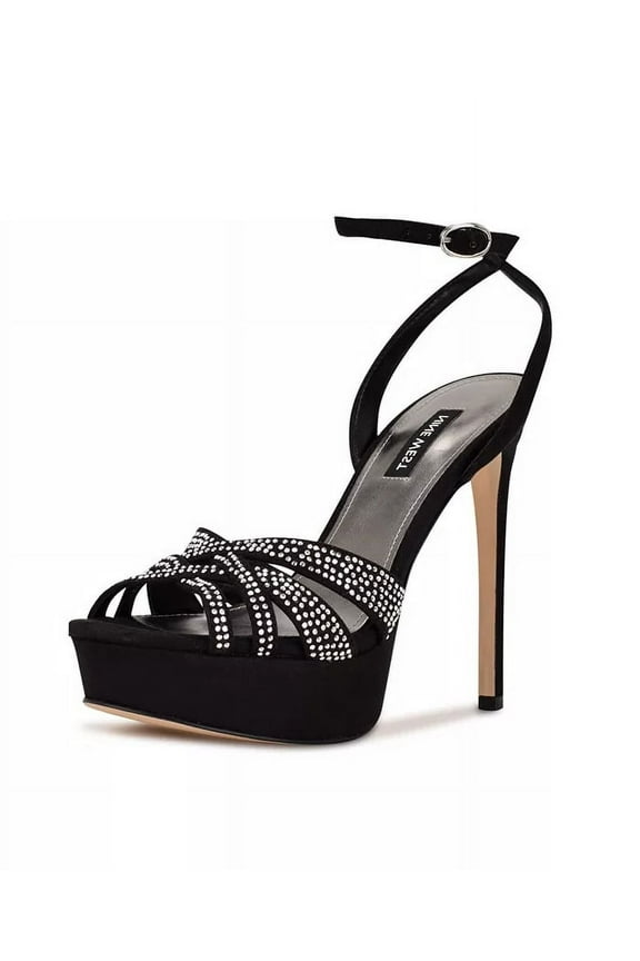 Go Big2 Black1 Stiletto Heel Ankle Strap Open Toe Dress Heeled Sandals (Black, 9)