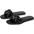 thumbnail image 1 of Nine West Lula 3 Black Faux Leather Open Rounded Toe Slip On Slide Braided Sandal (Black, 6.5), 1 of 6