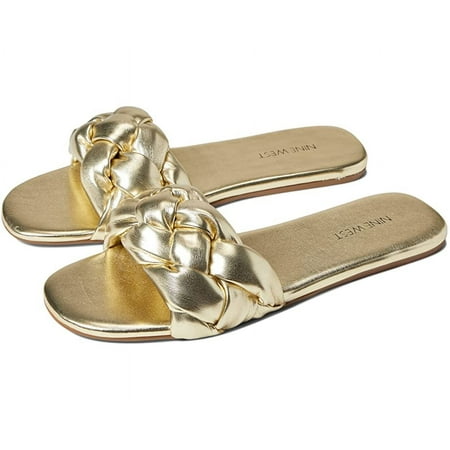 Nine West Lula 3 Gold Open/Rounded-Toe Synthetic Slide Sandal (7, Gold)