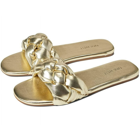Nine West Lula 3 Gold Open/Rounded-Toe Synthetic Slide Sandal (7, Gold)