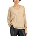 thumbnail image 1 of Nine West Metallic Threaded Blouson Sleeve Top Gold M, 1 of 1