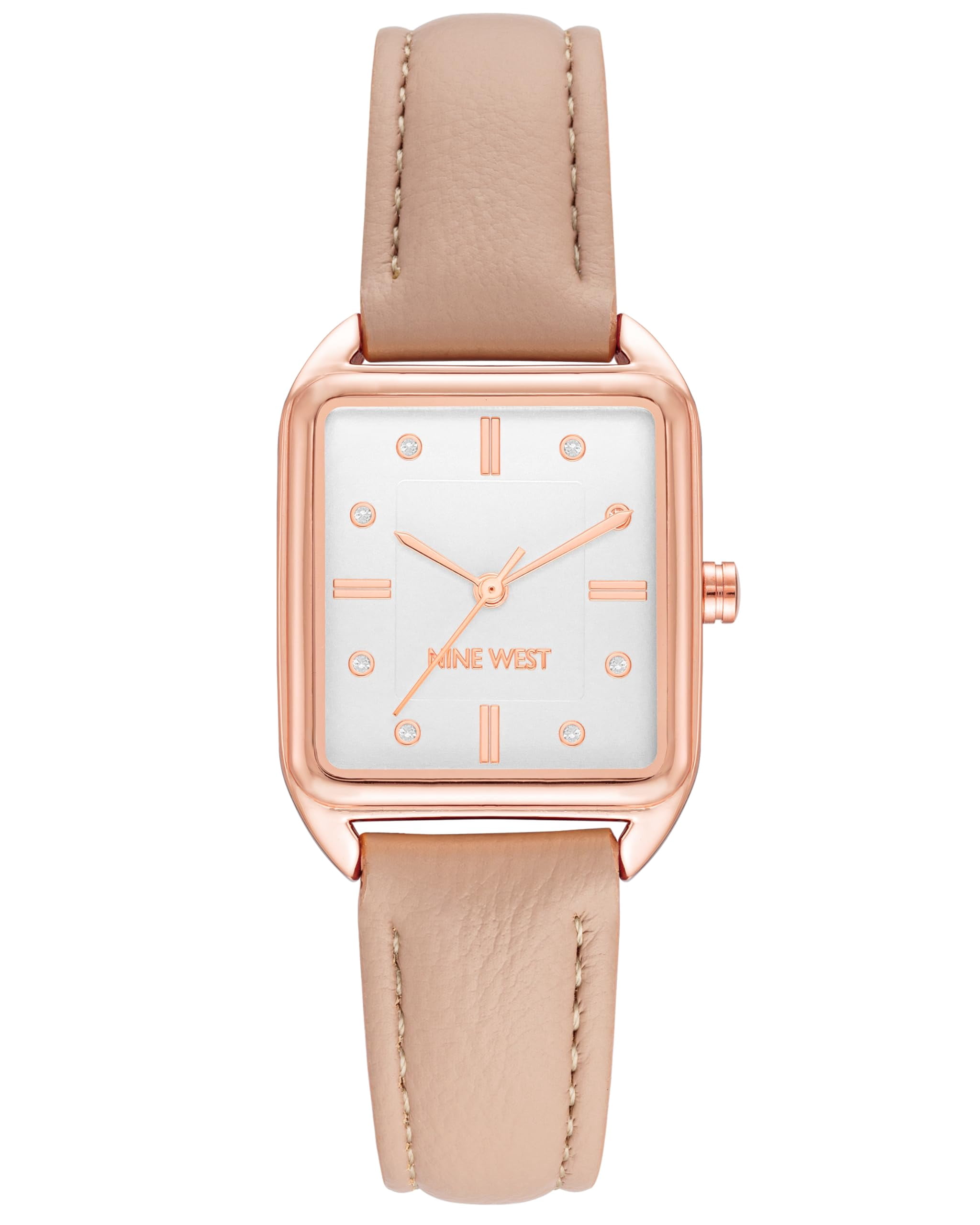 Nine West Women\'s Pink Rose Gold Analog Quartz Faux Leather Strap Square Watch Square Ring Watch - Rose Gold | Nine West main image 2