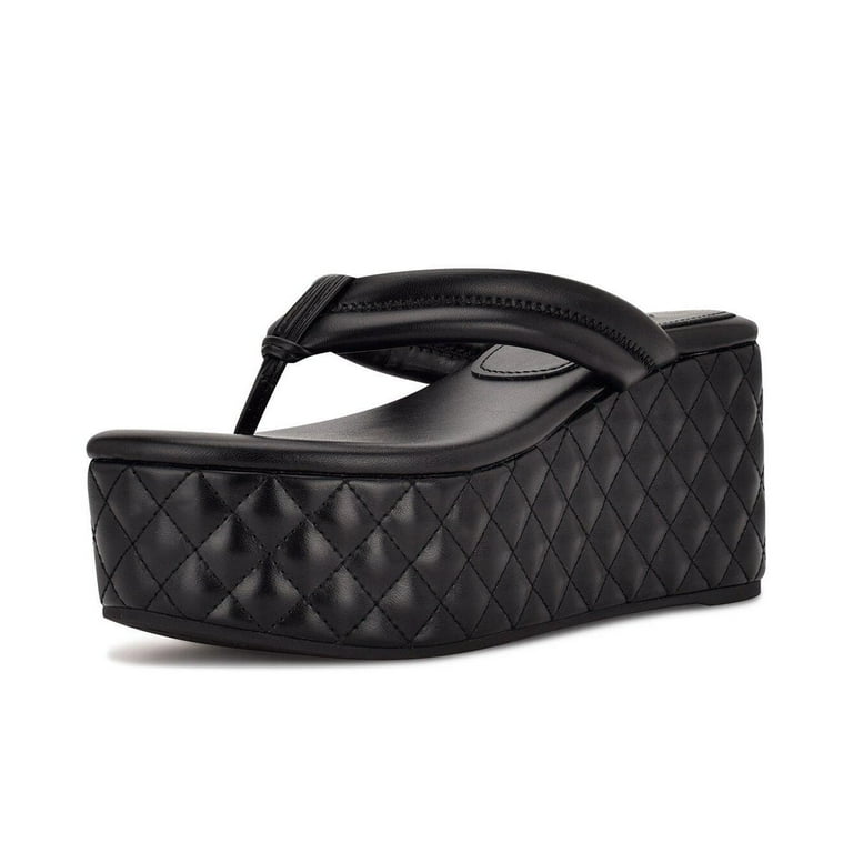 Nine West Newya Black Slip On Rounded Open Toe Platform Wedge Heeled Sandals Black 9.5 Walmart