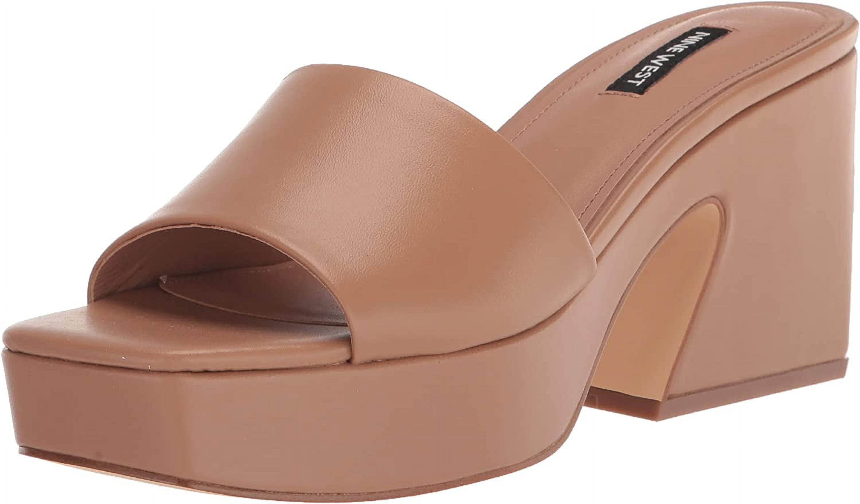 Nine West Oklee Light Tan Squared Open Toe Slip On Retro Heeled