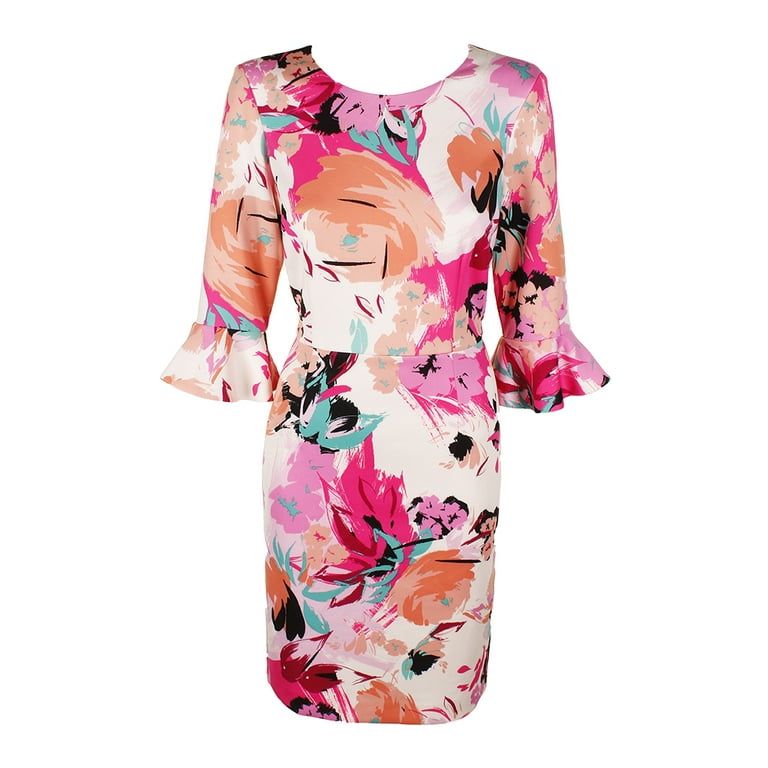 Nine West Pink Multi Bell Sleeve Floral Print Sheath Dress 12 Walmart