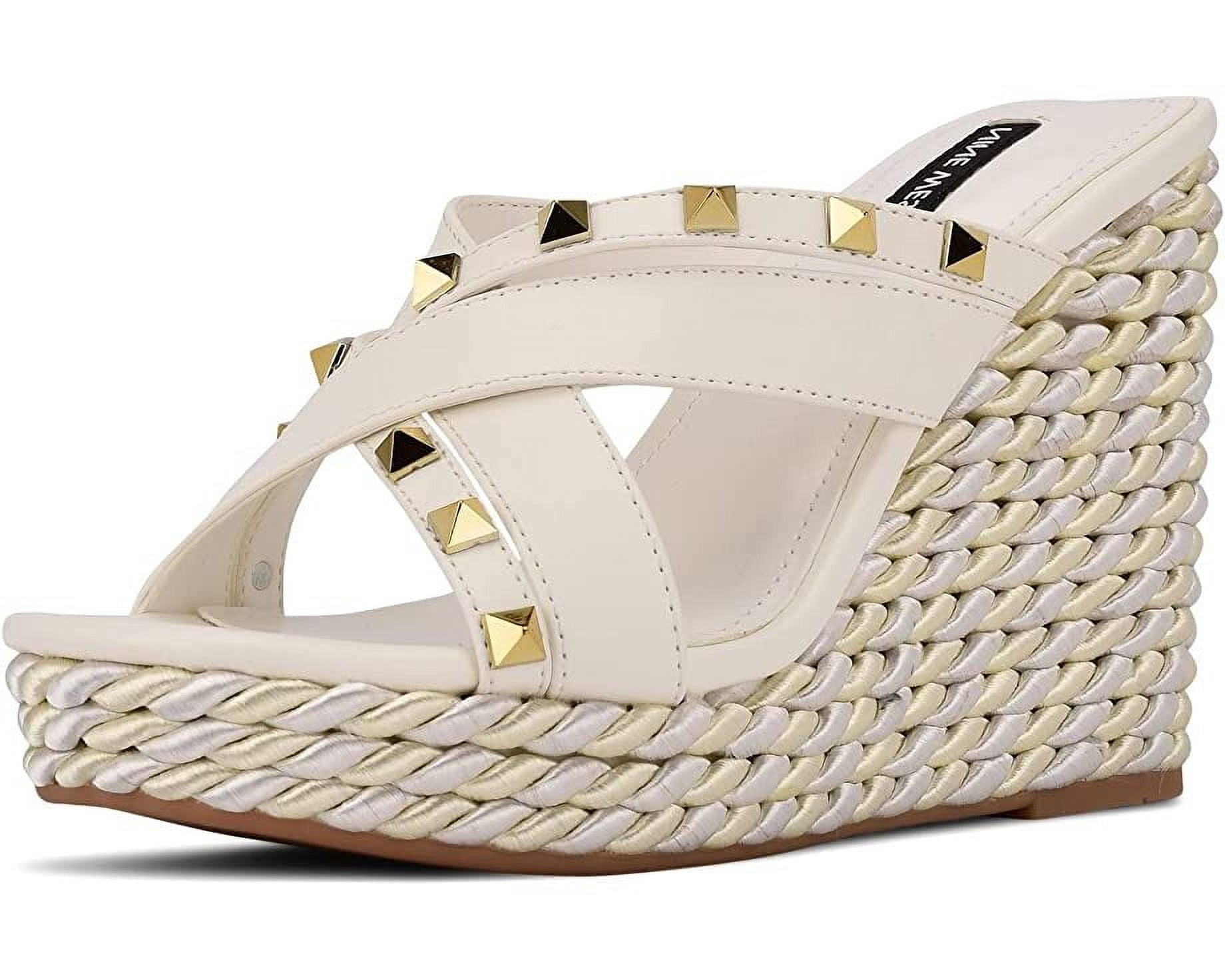 Nine West Pipa 3 White Slip On Rounded Toe Multi Strap Embellished ...