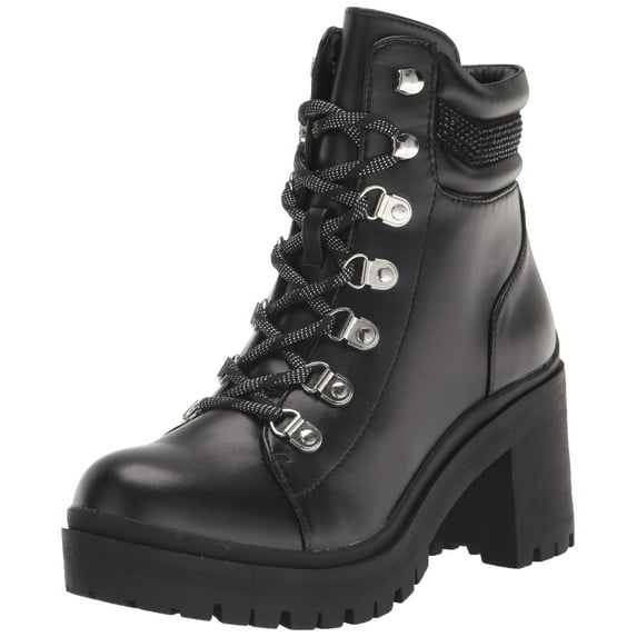 Nine West Qwork3 Black2 Leather Fashion Lace Up Rounded Toe Heeled Ankle Boots (Black, 10)