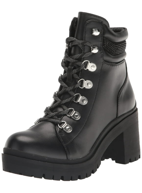 Nine West Qwork3 Black2 Leather Fashion Lace Up Rounded Toe Heeled Ankle Boots (Black, 6)
