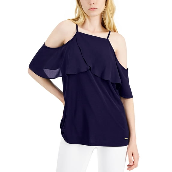 Nine West Ruffled Cold-Shoulder Top New Navy XL