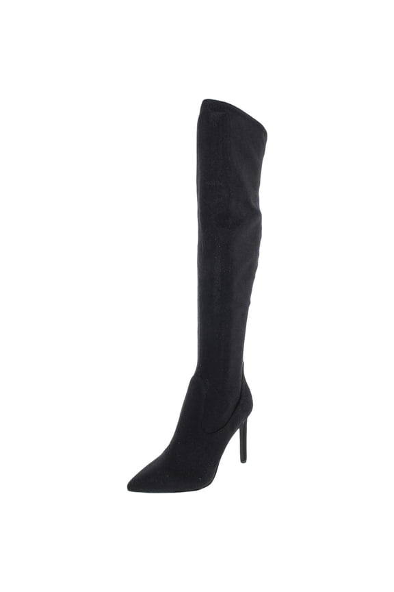 Tacy2 Black Zip Closure Leather Over The Knee Stiletto Heeled Boots (Black, 8)