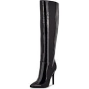 Nine West Taler3 Black1 Patent Pointed Toe Stiletto Heel Knee High Fashion Boots (Black Patent, 9.5)