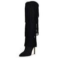 thumbnail image 1 of Nine West Tasels Black Pointed Toe Stiletto Heel Fringe Western Knee High Boots (Black, 7), 1 of 5