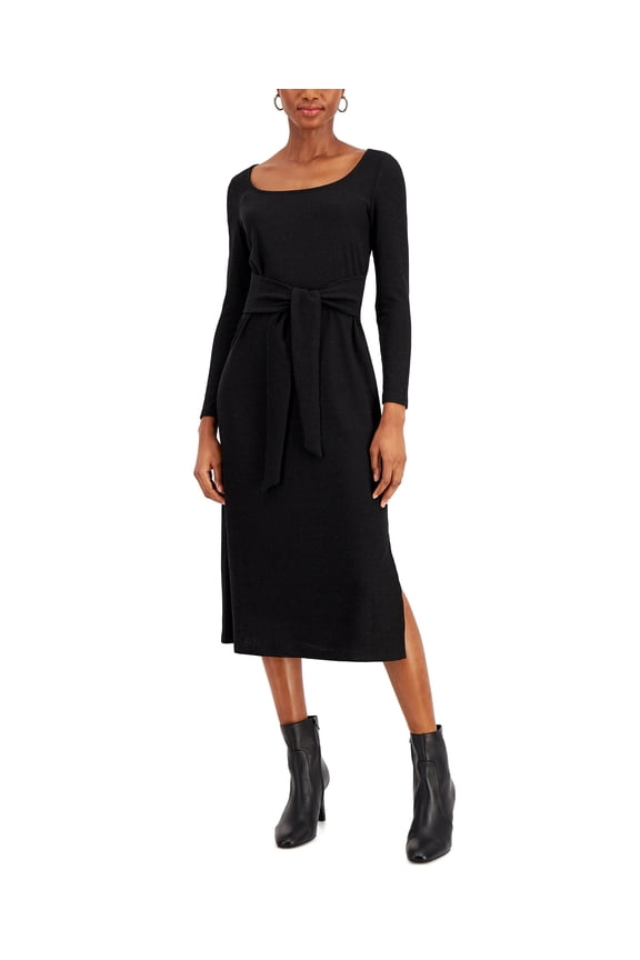 Tie Front Sweater Knit Dress Black XL