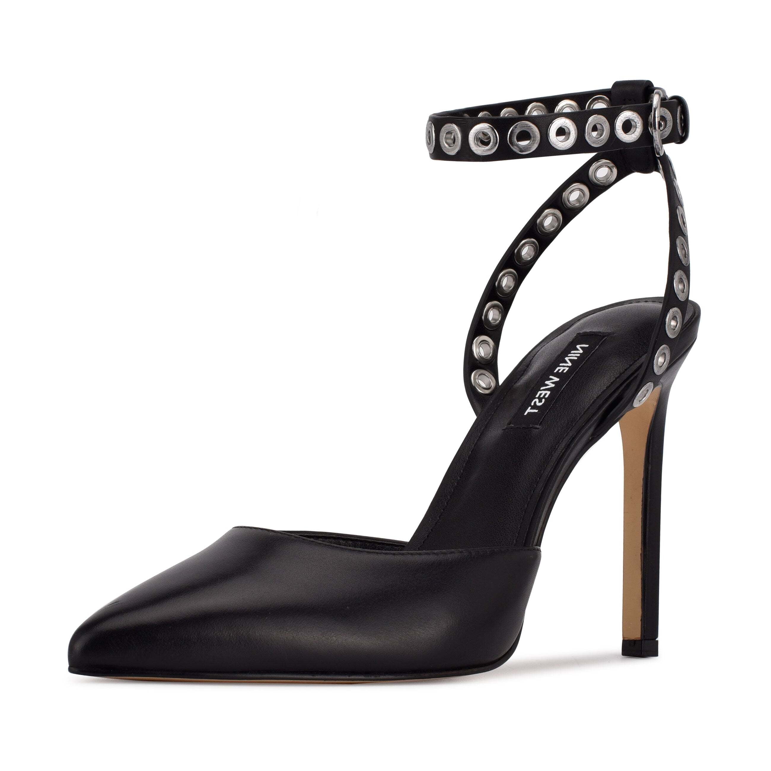 Nine West Timia Black Leather Ankle Strap Pointed Close Toe Stiletto Dress Pumps Black Leather 9.5 Walmart