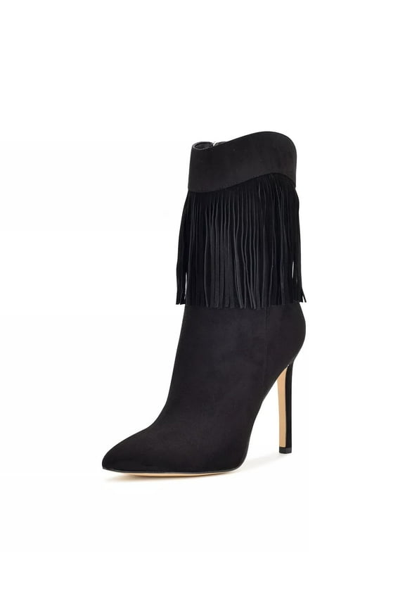 Tries2 Black1 Suede Fashion Pointed Toe Womens Dress Ankle Booties (Black, 7.5)