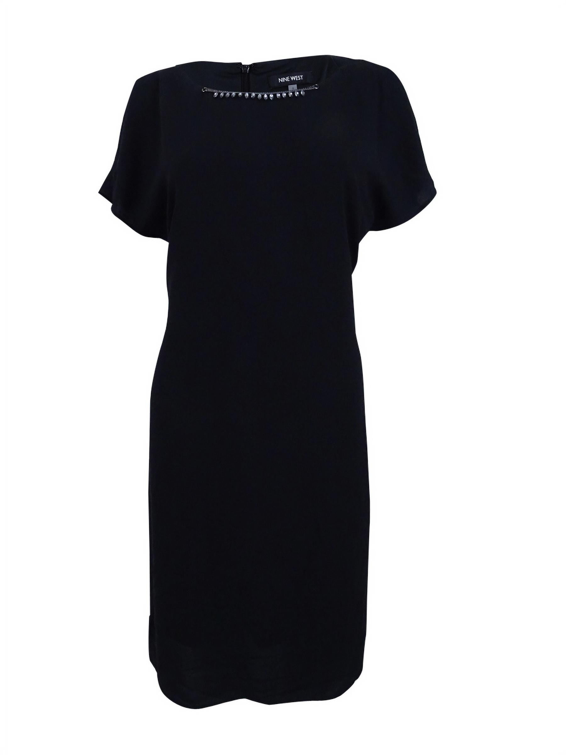 Nine West Women's Cold-Shoulder Embellished Shift Dress (8, black)