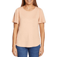 thumbnail image 1 of Nine West Women's Flutter Short Sleeve Round Hem Crew Neck Shirt (Peach Haze, XXL), 1 of 3