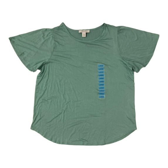 Nine West Women's Flutter Short Sleeve Round Hem Crew Neck Shirt (Marina Bay, S)