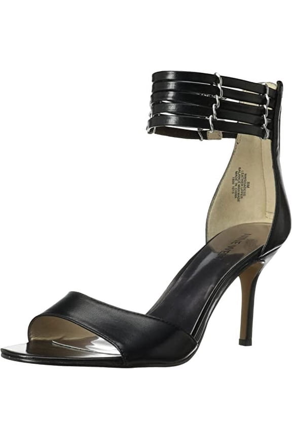 Nine West Women's Ghadess Dress Sandal,Black Leather,7.5 M US New