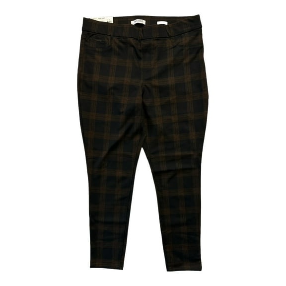 Nine West Women's High Rise Heidi Pull On Stretch Ponte Elastic Waist Pant (Orange/Black, XXL)