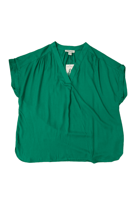 Nine West Women's Lightweight Relaxed Fit Woven Popover V-Neck Top (Blarney Green, XXL)