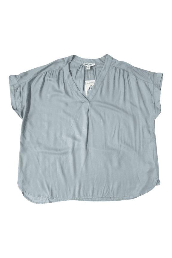 Women's Lightweight Relaxed Fit Woven Popover V-Neck Top (Blue Fog, XXL)