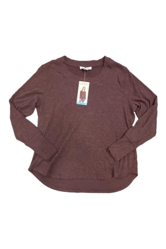 Women's Long Sleeve Rib Neck Pullover Soft Knit Top Wine XXL
