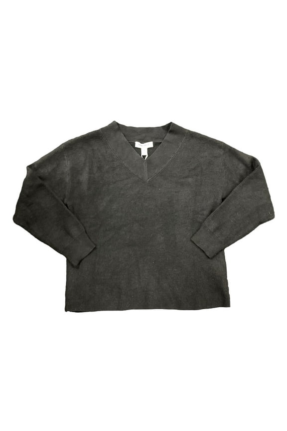 Women's Long Sleeve V Neck Ribbed Sweater (Anthracite, L)