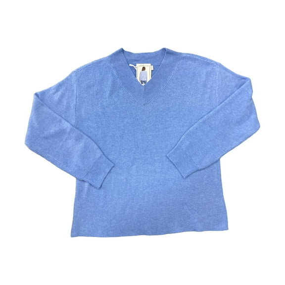 Nine West Women's Long Sleeve V Neck Ribbed Sweater (Heron, XL)