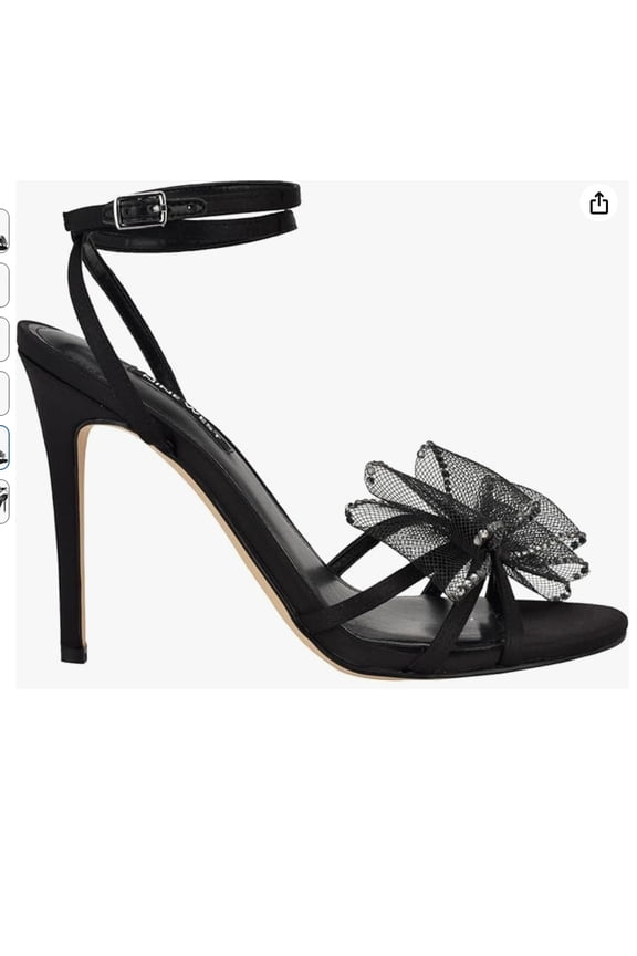 Women's Minky Heeled Sandal, Black Satin 001, 10