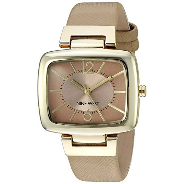Nine West Women s NW 1856NTNT Gold Tone and Tan Textured Strap Watch Walmart