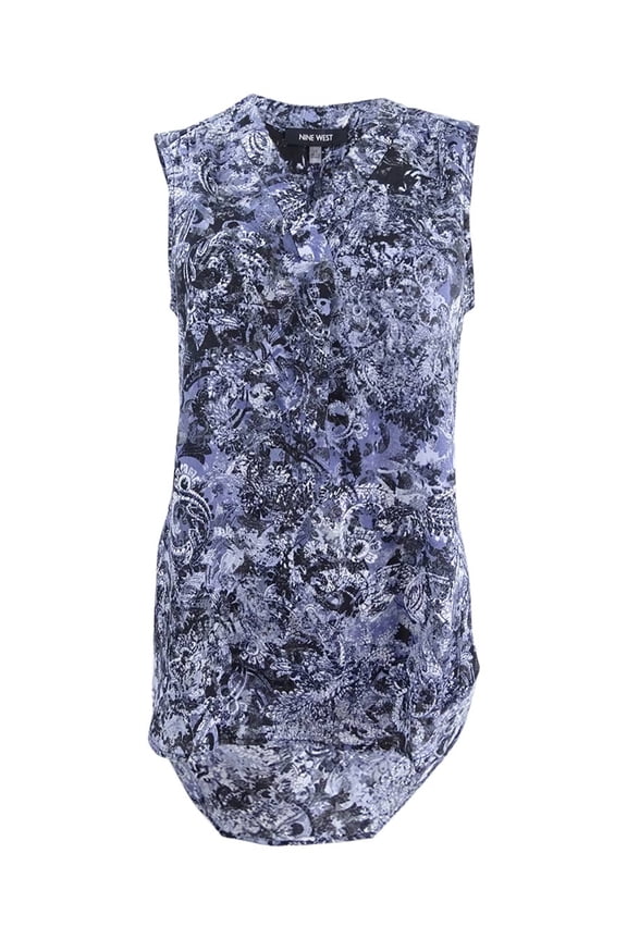 Women's Printed V-Neck Shell Top (XS, Prussian Multi)