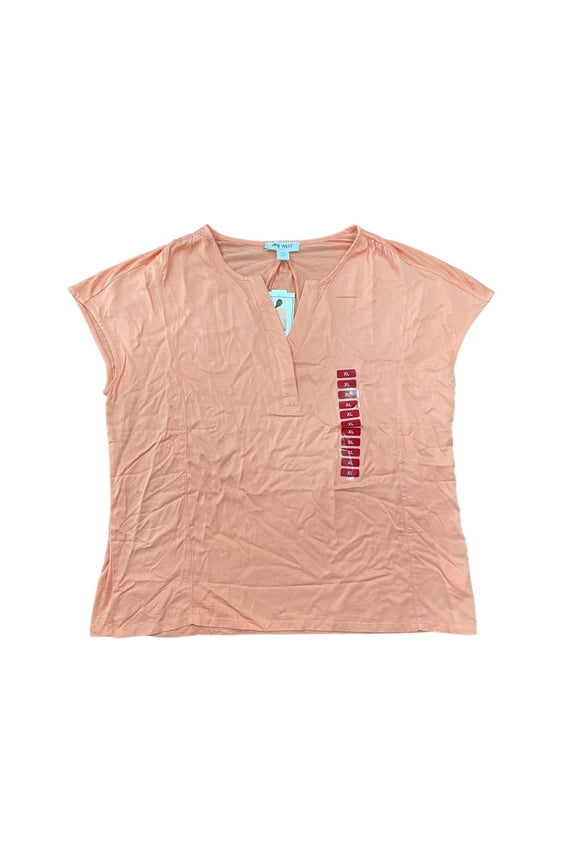 Women's Short Cap Sleeve V-Neck Fashion Top (Shell Coral, S)