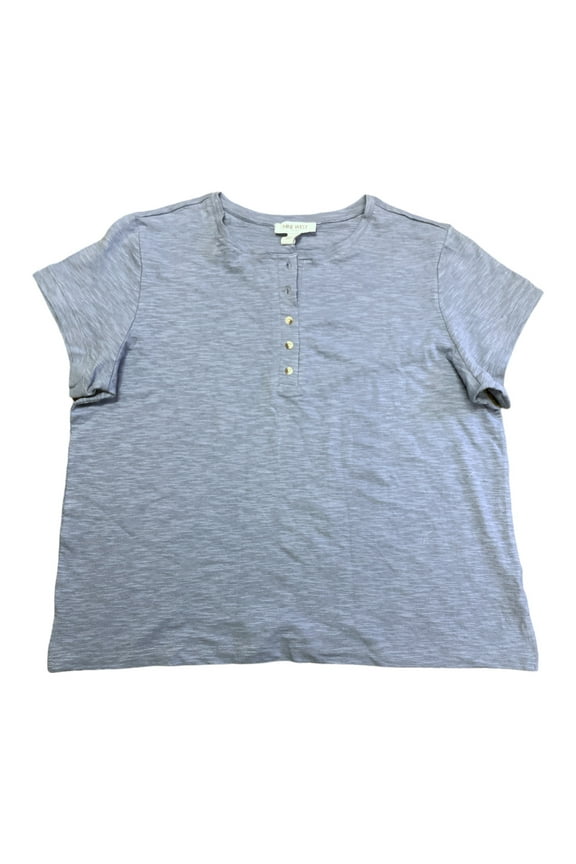 Women's Short Sleeve Front Button Slub Henley Top (Stonewash, XXL)