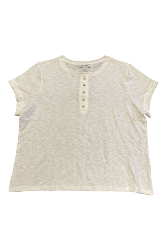 Women's Short Sleeve Front Button Slub Henley Top (White, XXL)