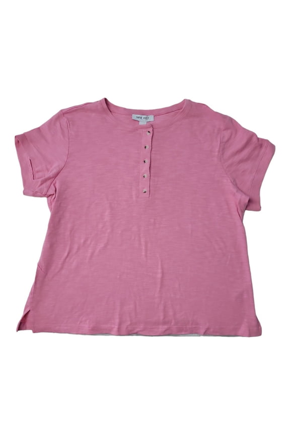 Women's Short Sleeve Front Button Slub Henley Top (Wild Rose, XS)