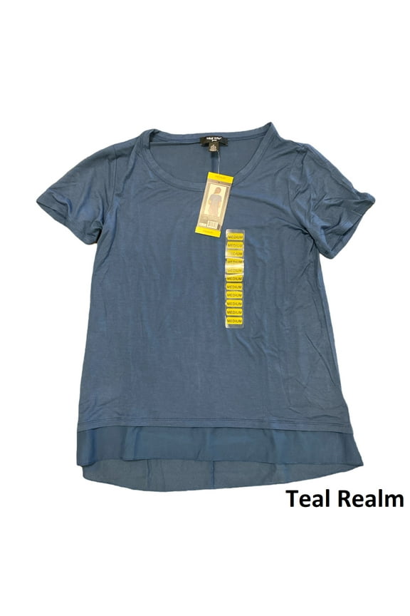 Women's Short Sleeve Sheer Bottom Emmy Top (Teal Realm, XXL)