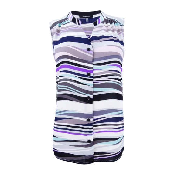 Nine West Women's Sleeveless Printed Blouse (10, Silver Multi)