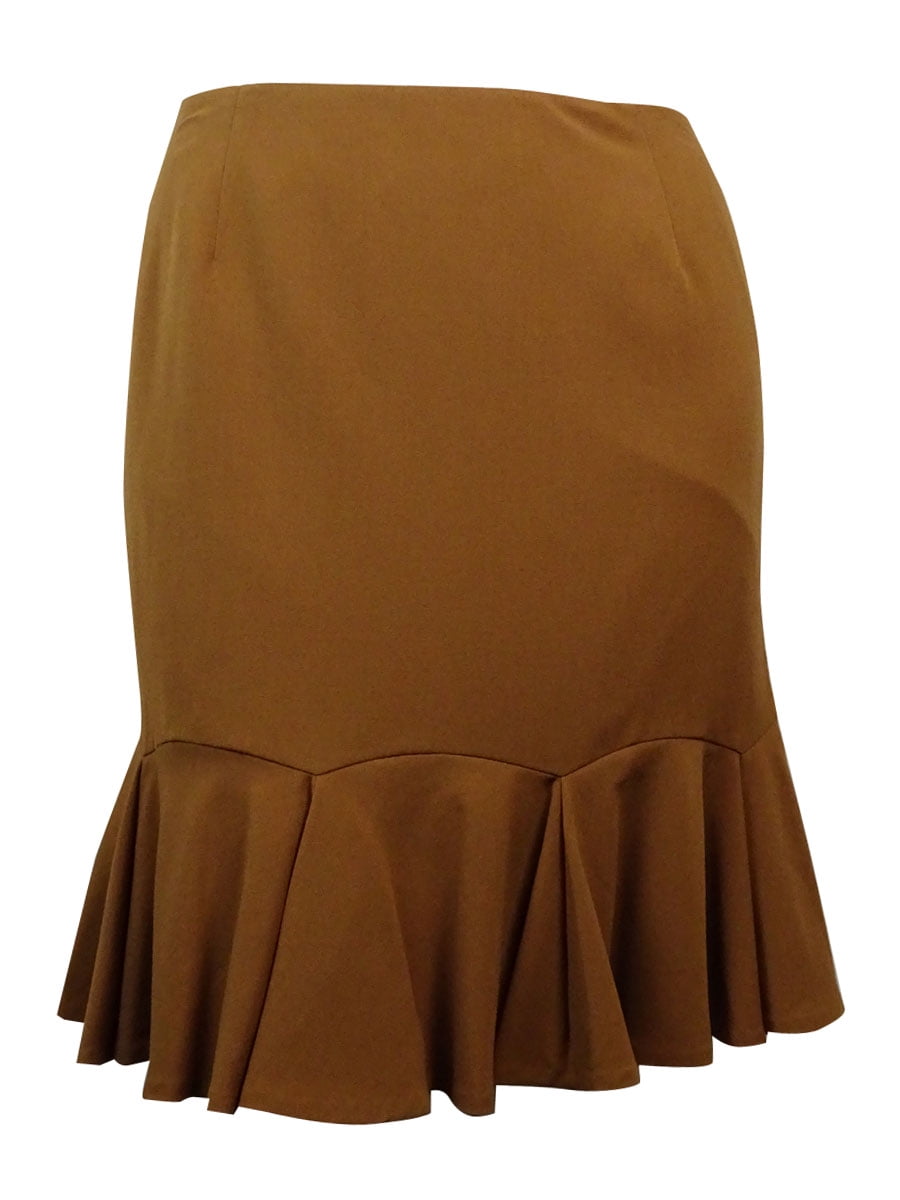 Women's Solid A-Line Flounce Hem Skirt (2, Whiskey)