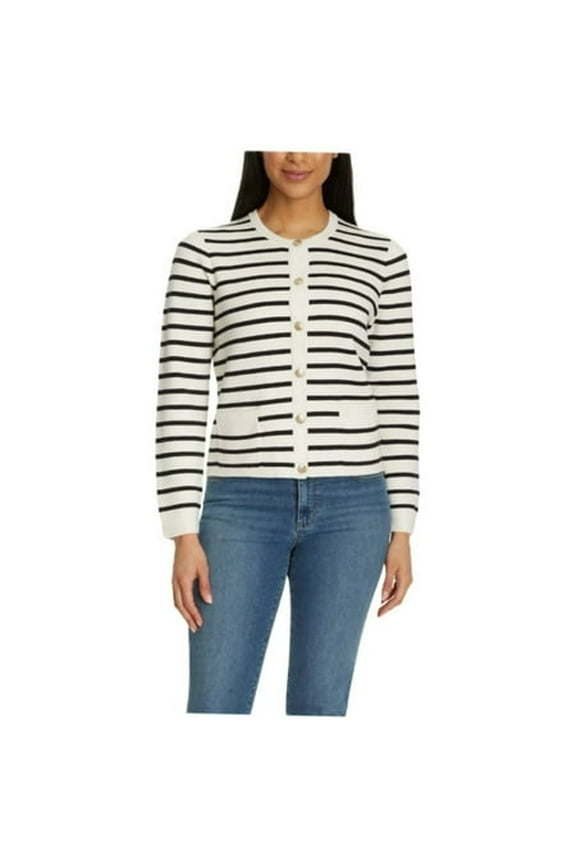 Women's Spring Cardigan, Black/White Stripe - Small
