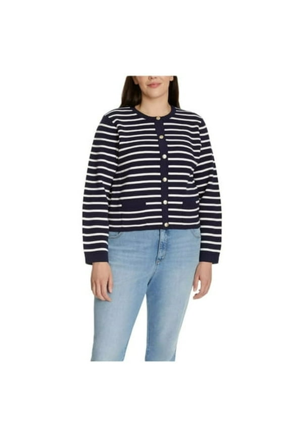 Women's Spring Cardigan, Navy/White Stripe - Small