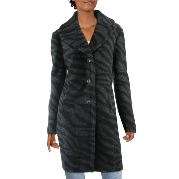 Nine West Womens Animal Print Wool Blend Midi Coat