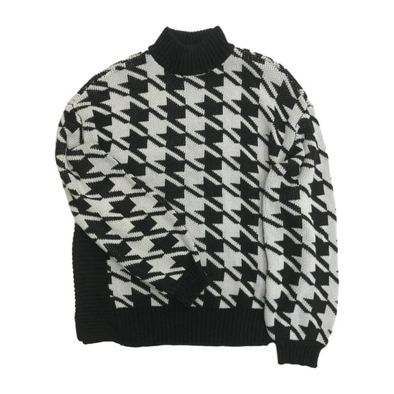 Nine West Womens Back & Gray Houndstooth Check Pull-Over Sweater Large